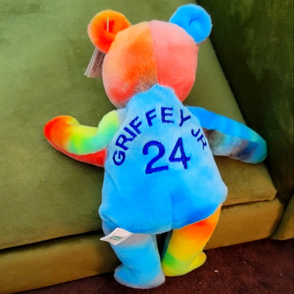 Bamm Beanos Vtg Collectible Ken Griffey Jr. Rainbow Tie Dye Bear #24 1998 9" NW - Picture 2 of 9